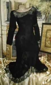 S P Victoria's Secret Silk Gown Dress Long Black Chiffon Lace BackTrain 3/4 Slv - Picture 1 of 8