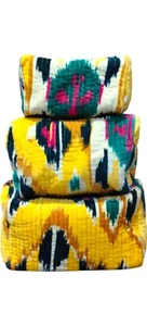 Indian Hand block Printed Velvet Toiletry Bags 3 PCS Multi Purpose, Makeup bag. - Picture 1 of 3