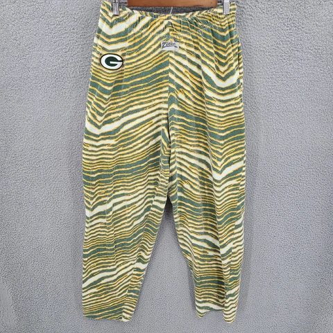 Greenbay Packers Pants Mens Medium Green Stripe Zubaz Elastic Waist Zebra Cover