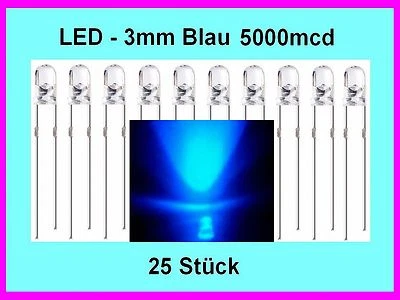 LED - 3mm Blau 5000mcd Lamp Ultra Bright Led Light Bulb / 25 Stück Neu - Bild 1 von 4