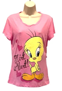 Tweety Pajamas Top Women’s Medium Pink Flirt Alert Rhinestones Looney Tunes NWT - Picture 1 of 4