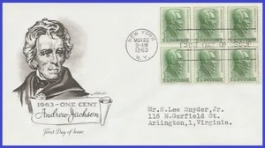 USA3 #1209 ADDR ARTMASTER FDC BL6 Andrew Jackson - Imagen 1 de 1
