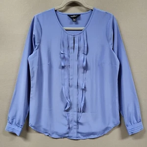 Blusa Land's End The Outfitters para mujer talla 10 azul manga larga con volantes delanteros - Imagen 1 de 12