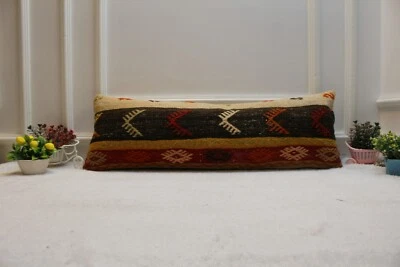 Red and Black Colors Vintage Rug Pillow, 12x36 inc Long Lumbar Pillow Case, - Image 1 of 4