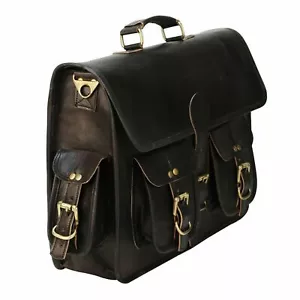 18" Men's Handmade Black Leather Messenger Shoulder Bag Laptop Briefcase Travel - Picture 1 of 3