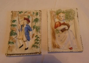 2 Victorian Man & Woman Wall Plaques Hand Painted Japan - Picture 1 of 3
