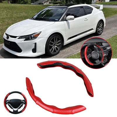 For Scion tC FRS 15" Steering Wheel Cover Protector Non-Slip PU Carbon Fiber Red - Image 1 of 4
