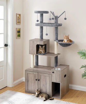 Kratzbaum mit Katzenklo-Schrank Katzenbaum 175 cm Schrank für Katzentoilette - Bild 1 von 4