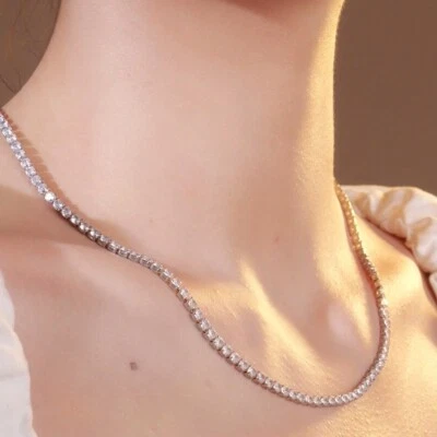 18k white gold gf silver cz cubic zirconia round cut tennis necklace 42 to 47 cm - Изображение 1 из 4