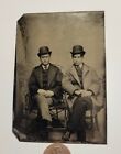 Antique Tin Type Small Photograph Picture 2 Men Bowler Hats Jackets Gay Int