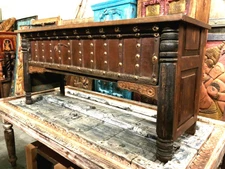 Antique CONSOLE Table VINTAGE RUSTIC FARMHOUSE Brown Wood HALL KITCHEN TABLE