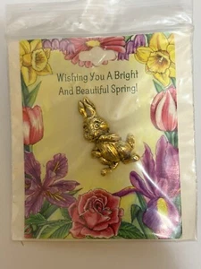 BRILLANTE HERMOSO DESEO DE PRIMAVERA PRECIOSO METAL DORADO DETALLE DE CONEJO PIN INSIGNIA REGALO - Imagen 1 de 3
