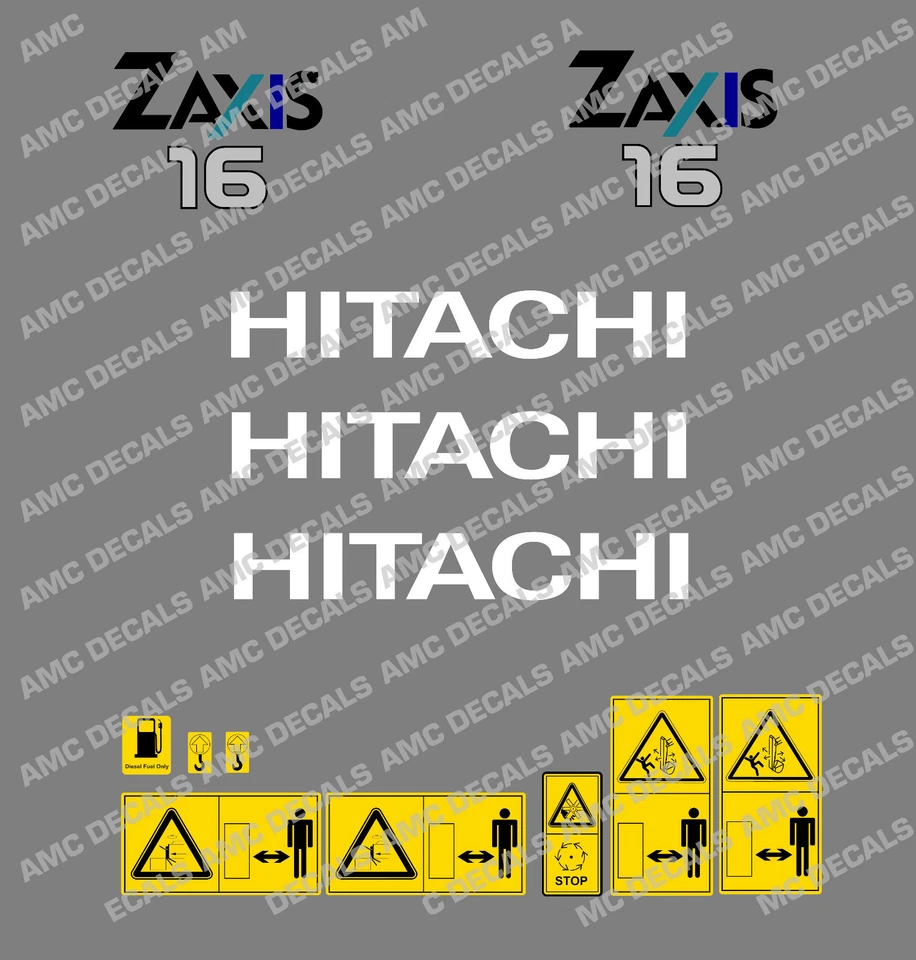 HITACHI ZAXIS 16 MINI DIGGER DECAL SET WITH SAFETY WARNING SIGNS - Image 1 of 1