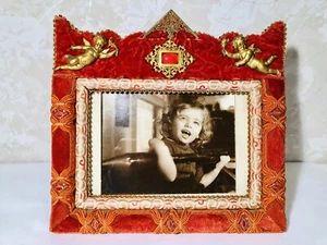 Vintage Helene Angeli Designer Red Velvet Cupid Embellished Frame Made In France - Picture 1 of 12