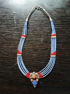 Lapiz And Coral Silver Plated Necklace - Picture 1 of 3