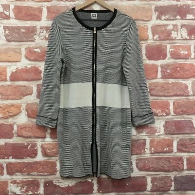 Vestido Suéter Anne Klein Para Mujer Grande Negro Blanco Rayas Tejido Informal Logo Cremallera Foto 1 de 4