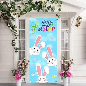 Happy Easter Decorations Flowers Butterflies Bunny Rabbit Door Cover 29.5"X"71" - Picture 1 of 12