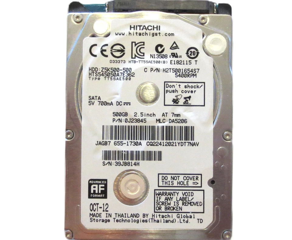 Hitachi HTS545050A7E362 0J23845 MLC:DA5206 (39J) 2.5" 500gb Sata Thailand OCT-12 - Image 1 of 1