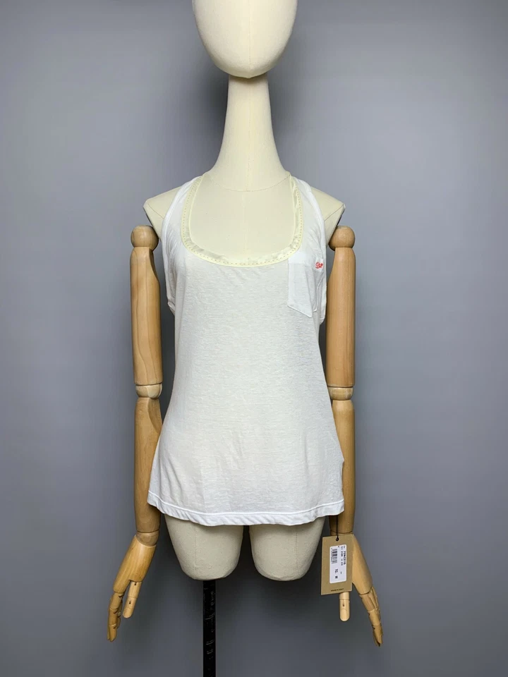 Nuevo DSQUARED 2 Lino Algodón Top Sin Mangas Mujer Talla M Blanco Básico Verano Foto 1 de 4