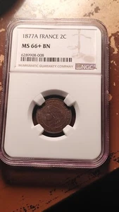 1877 A France 2 Centimes NGC MS66 + Brown Plus Top Pop 1/0 in BN Beauty 2341 - Picture 1 of 4