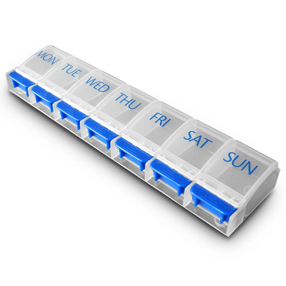 RE-GEN Einfacher Druckknopf 7 Tage Woche Großbuchstaben Pille Medikamente Organizer Box