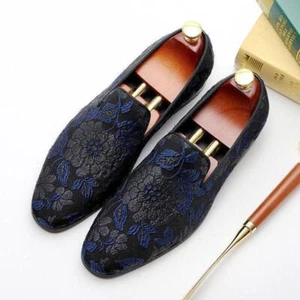 Men's British Retro Embroidery Floral Formal Dress Shoes Casual Party Loafers SZ - Picture 1 of 9