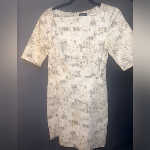 Abito in guaina a punti acquerello Kate Spade sabato grigio collo da barca taglia 2