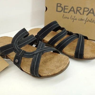 BEARPAW Kai II Sandals Slide Straps Womens Size 8 Black Paisley Sole - Image 1 of 4