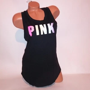 Victoria's Secret PINK Tanktop schwarz bunt Logo einfarbig hinten offen ärmellos - Bild 1 von 8