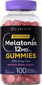 Melatonin Gummies 12Mg100 Count Natural Berry Flavor Vegan Supplement Non-Gmo - Picture 1 of 13