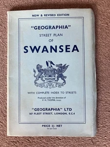 VINTAGE GEOGRAPHIA STREET PLAN OF SWANSEA ON 6/6 CLOTH WITH INDEX OF STREETS - Imagen 1 de 7