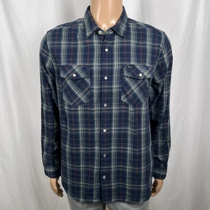 RVCA Mens Medium Navy Blue Nep Fabric Plaid Long Sleeve Western Snap Front Shirt - Picture 1 of 9