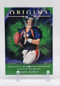 John Elway 2024 Panini Origins #97 Green Holo SSP/10 Denver Broncos Astuccio Hit - Foto 1 di 3