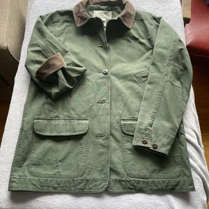 L.L. Bean Chore Coat Hunter Green Brown Corduroy Trim Duck Fleece Lining Size L - Picture 1 of 10