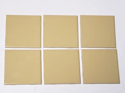 Винтажный Лот из 6 цыганских горчичных желтых глянцевых керамических плиток 4 1/4 дюйма кв. Новый из старых запасов - Изображение 1 из 3