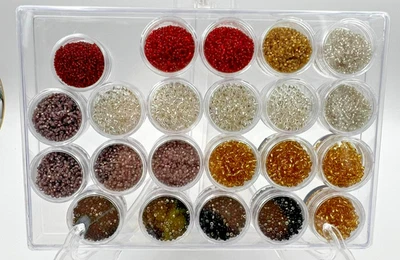 22 Glass Seed Bead Set Small/Large Red/Gold/Silver/Black/Purple Set w/Organizer - Image 1 of 3