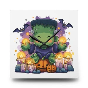 Halloween Frankenstein Wall Clock Acrylic Round or Square Décor High-End Durable - Picture 1 of 9