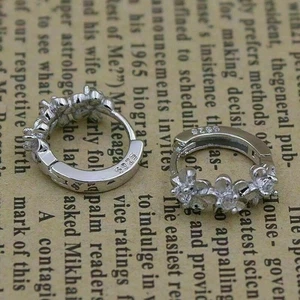 Womens Silver Sleeper Hoop Huggie Gift Sterling Round Earrings 925 Small Plated - Picture 1 of 5