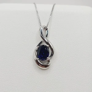 Sterling Silber Lab-Created blauer Saphir Unendlichkeit Rahmen Anhänger Halskette - Bild 1 von 14