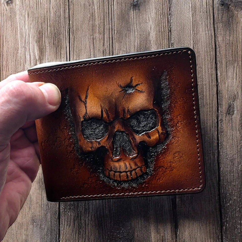 Skull wallet Genuine Leather wallet Skeleton, Custom wallet, Personalized wallet - Image 1 of 4
