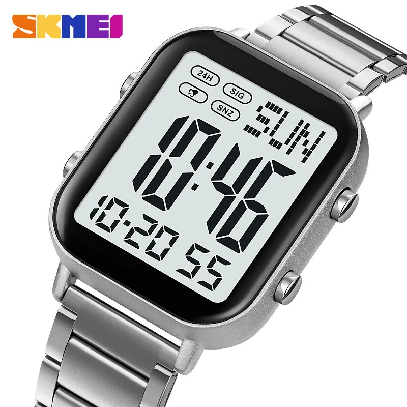 SKMEI Men Watch Rectangle Digital Wristwatch Full Steel Electronic Digital Watch - Image 1 of 4