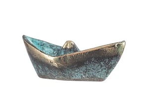 Greek Fishing Boat Ship Marine Solid Bronze Decor Miniature Statue Green-Gold - Picture 1 of 8