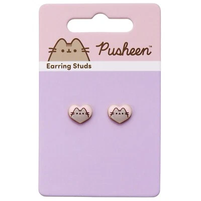 Aretes Pusheen el Gato Esmalte Rosa y Corazón Dorado