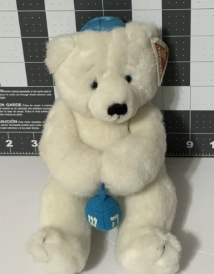 Oso de peluche Dakin Applause vintage Hanukah blanco azul dreidel Foto 1 de 4