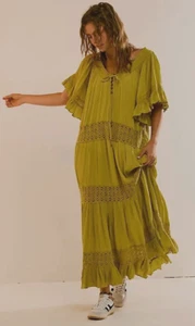 Free People Dream On Maxi Dress Boho Oversized Lace Summer M UK 12/14 - Picture 1 of 10