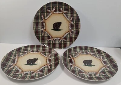 Dept 56 Grizzly Bear Park 10.25" Dinner Plates Set 3 Porcelain Vintage Japan - Image 1 of 4