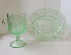 TIARA INDIANA GLASS – SANDWICH PATTERN – CHANTILLY GREEN – GOBLET / TUMBLER – 4 - Picture 1 of 10
