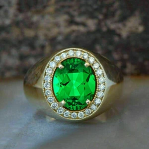 1.25Ct Oval Cut Green Peridot & Diamond Wedding Band Ring 14K Yellow Gold Finish - Picture 1 of 3