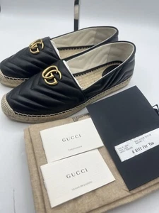 Stylish! GUCCI GG Marmont Espadrille Mule EU 41/US 11 Black GG Logo NIB - Picture 1 of 8