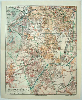 Greater Berlin Southwest - Original 1913 City Map by Meyers. Germany. Antique - Image 1 of 3